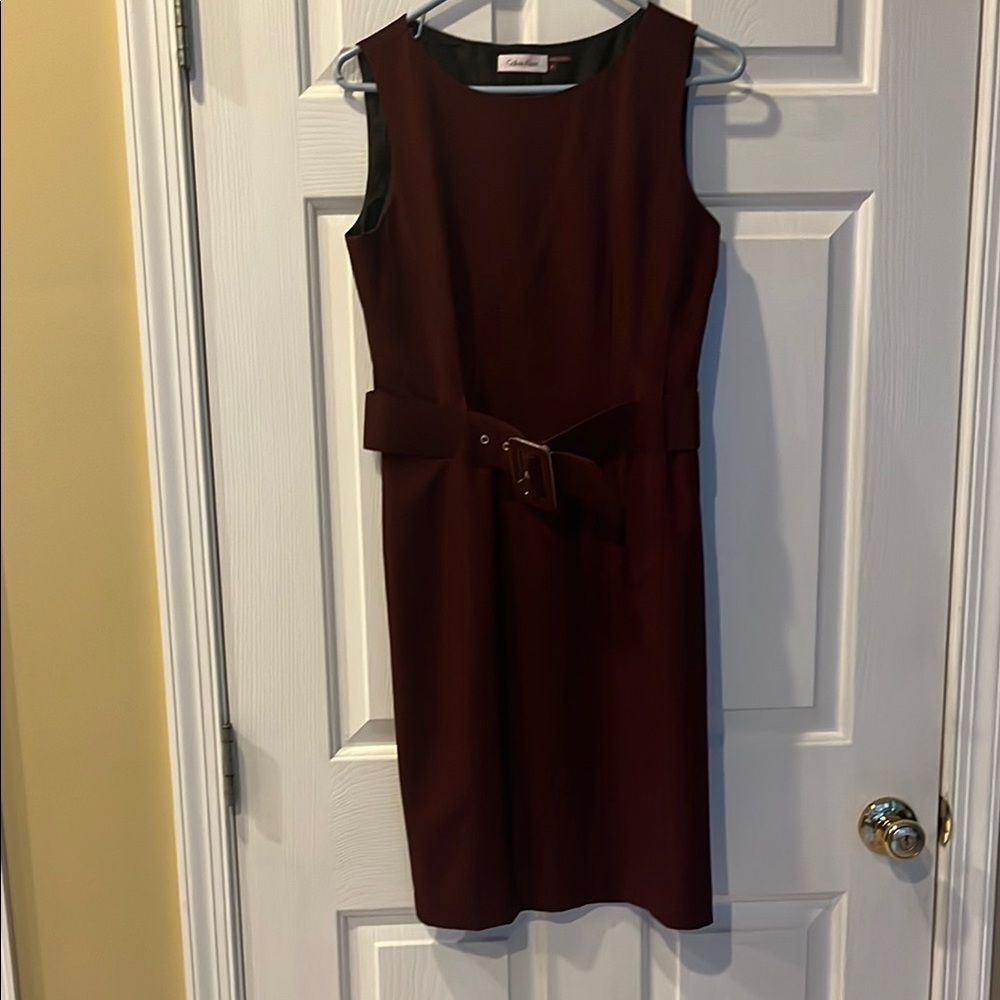 Calvin Klein Red Sleeveless Sheath Midi Dress